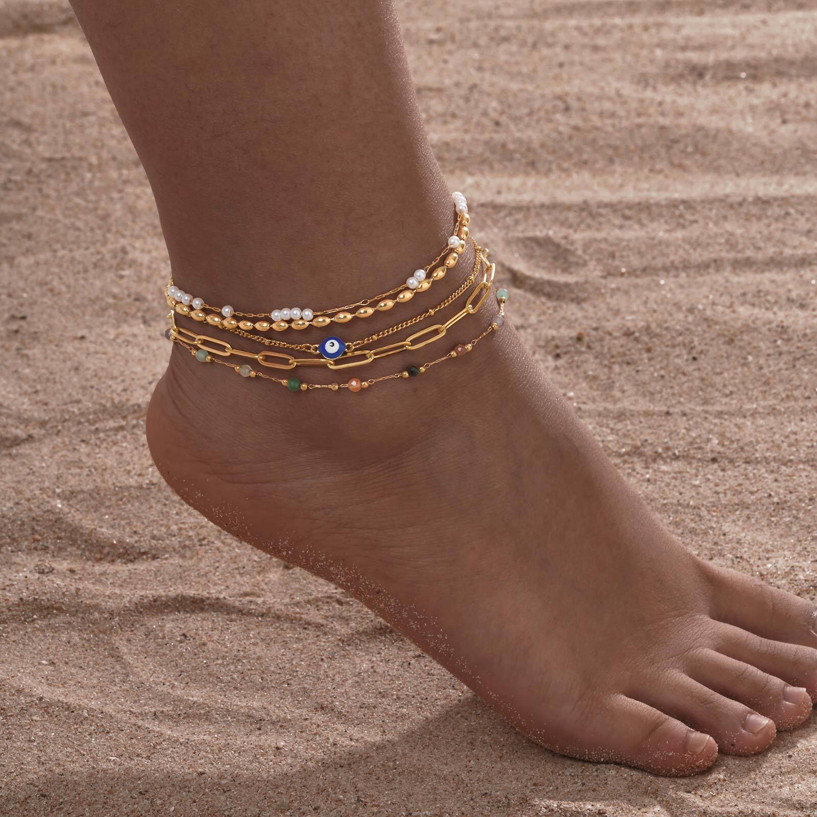 Jc Jewelry & Watches - Bracciale cavigliera a strati placcato oro