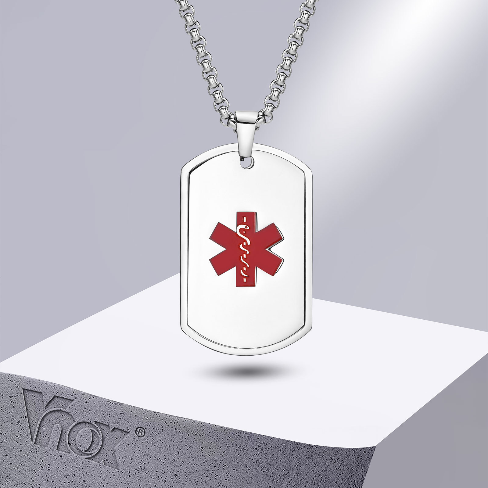 Mens Dog Tag Necklace - Collana ID avviso medico Vnox per