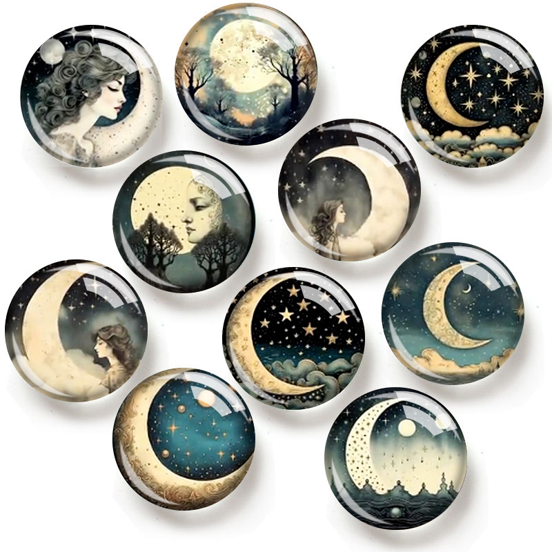 Moon Star Earrings - MOON and STARS Cabochon in vetro