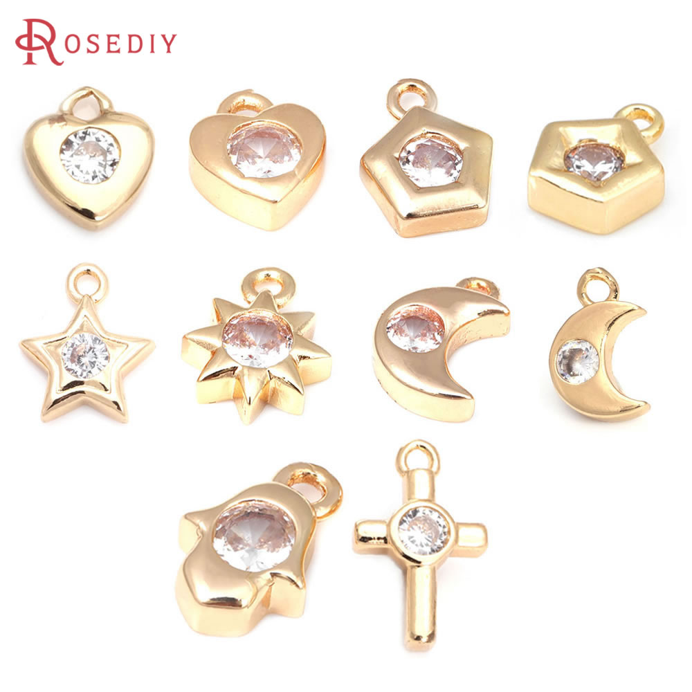 Moon Star Earrings - 18 carati Color oro ottone zircone