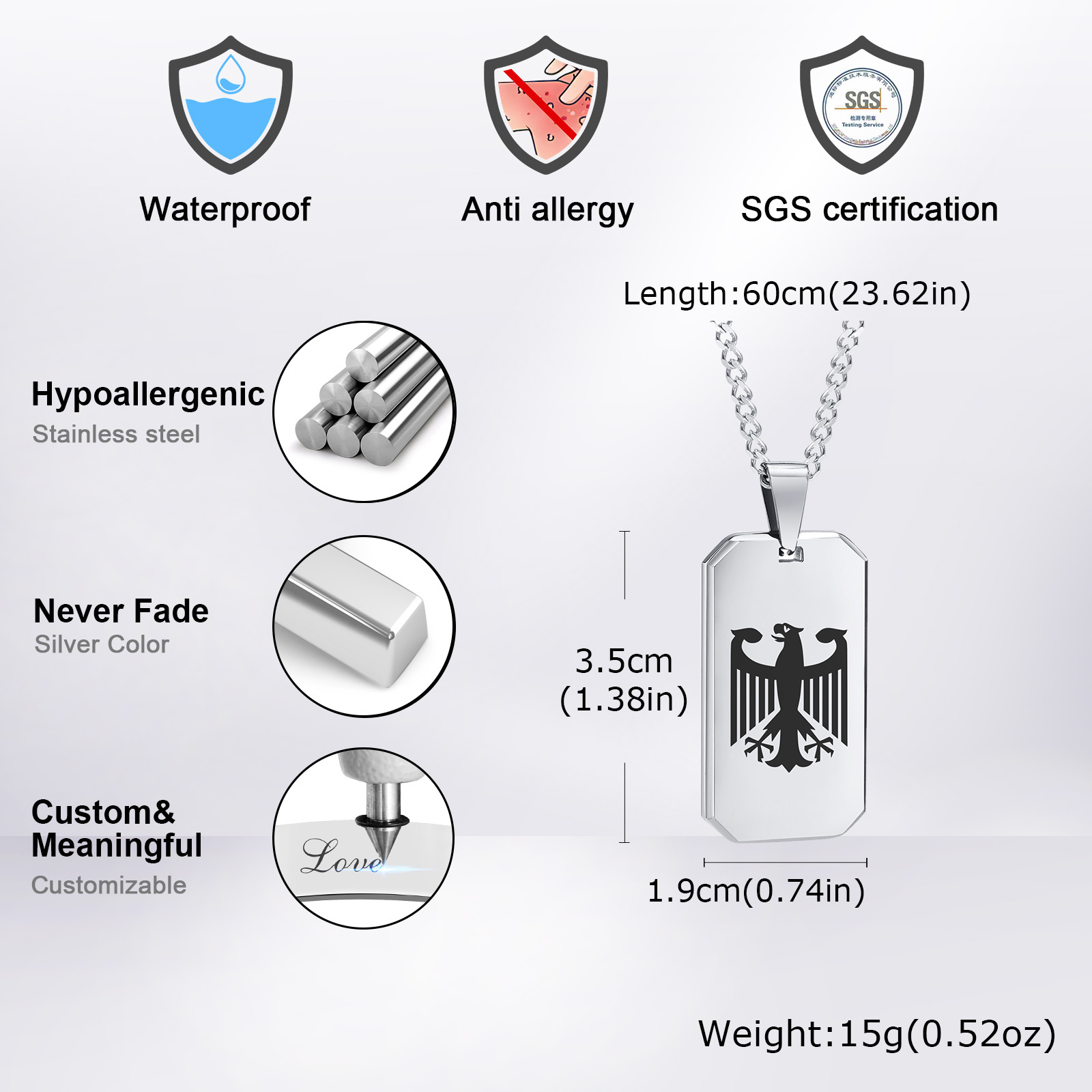 Collane quadrate con aquila te - Mens Dog Tag Necklace recensione e prezzo